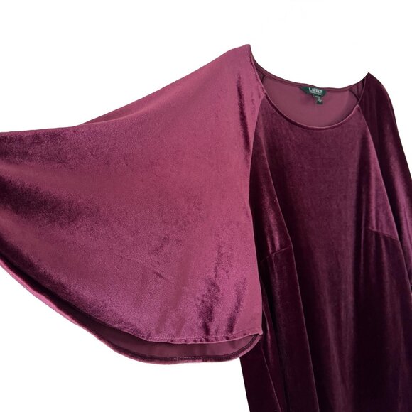 Lauren Ralph Lauren 1X BURGUNDY Velvet Flutter Sleeve Blouse Top Shirt - Picture 2 of 10